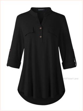 Womens Plus Size Plaid Tunic Top 3/4 Sleeve Button Down Business Casual